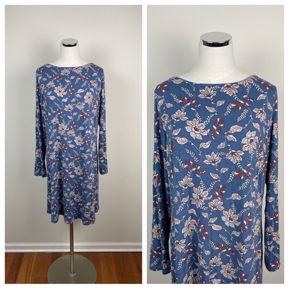 J. Jill Blue Pink Red Floral Long Sleeve Dress Women Large